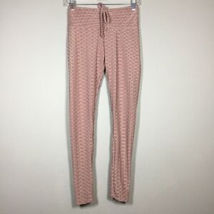 Super stretchy pink waffle pattern yoga workout athletic pants tie front sz M